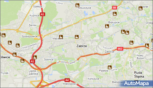 mapa Zabrza, Zabrze na mapie Targeo