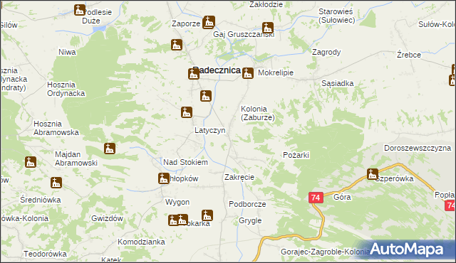 mapa Zaburze gmina Radecznica, Zaburze gmina Radecznica na mapie Targeo