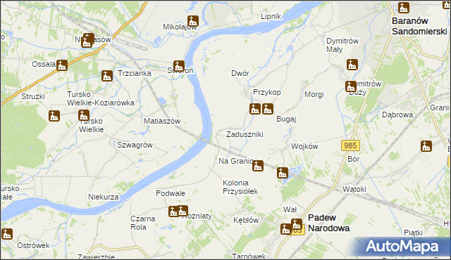 mapa Zaduszniki gmina Padew Narodowa, Zaduszniki gmina Padew Narodowa na mapie Targeo