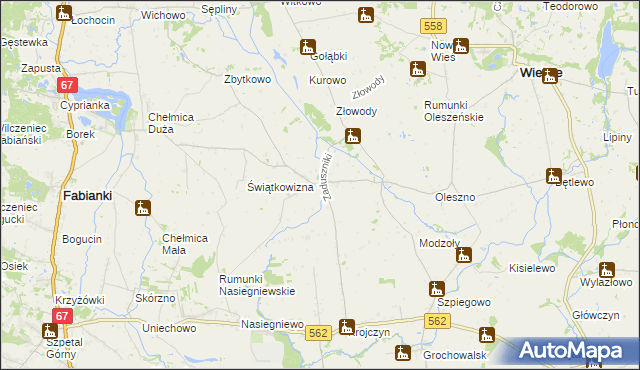 mapa Zaduszniki gmina Wielgie, Zaduszniki gmina Wielgie na mapie Targeo