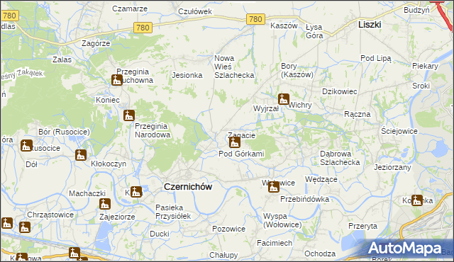 mapa Zagacie gmina Czernichów, Zagacie gmina Czernichów na mapie Targeo