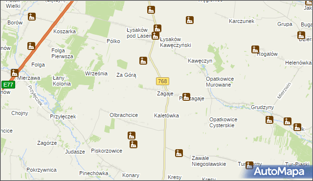 mapa Zagaje gmina Jędrzejów, Zagaje gmina Jędrzejów na mapie Targeo