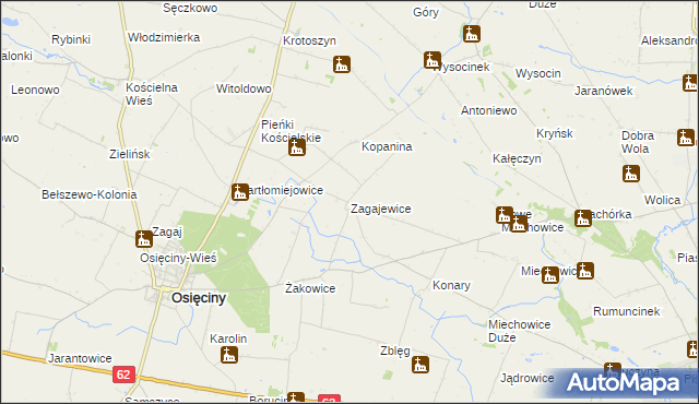mapa Zagajewice gmina Osięciny, Zagajewice gmina Osięciny na mapie Targeo