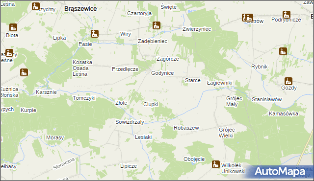 mapa Zagóra gmina Brąszewice, Zagóra gmina Brąszewice na mapie Targeo