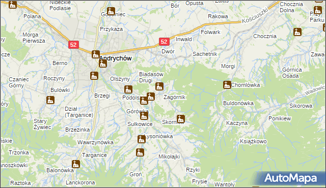 mapa Zagórnik gmina Andrychów, Zagórnik gmina Andrychów na mapie Targeo