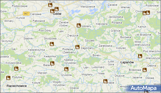 mapa Zagórzany gmina Gdów, Zagórzany gmina Gdów na mapie Targeo