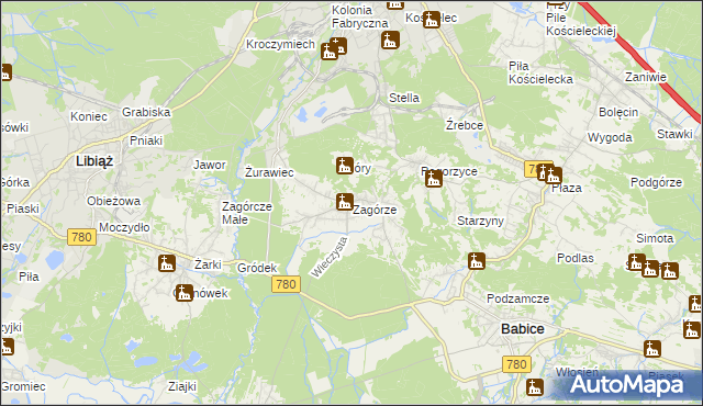 mapa Zagórze gmina Babice, Zagórze gmina Babice na mapie Targeo