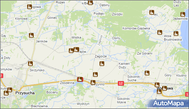 mapa Zagórze gmina Wieniawa, Zagórze gmina Wieniawa na mapie Targeo