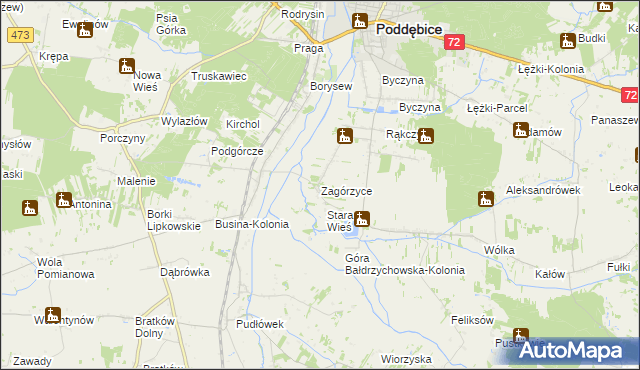 mapa Zagórzyce gmina Poddębice, Zagórzyce gmina Poddębice na mapie Targeo