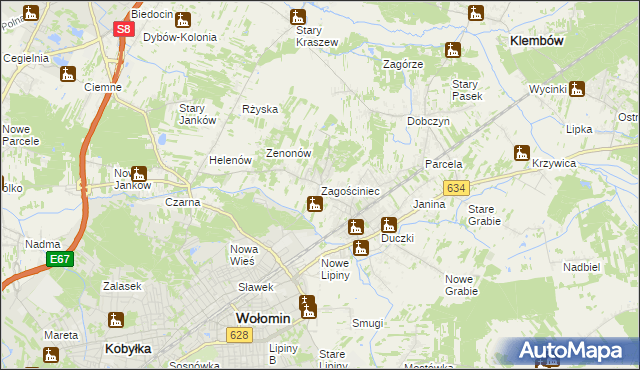 mapa Zagościniec gmina Wołomin, Zagościniec gmina Wołomin na mapie Targeo