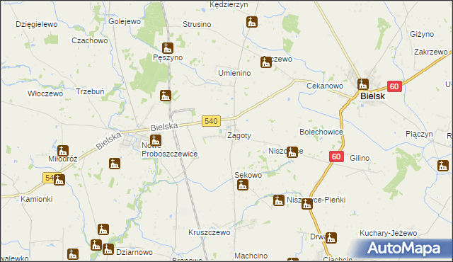 mapa Zągoty, Zągoty na mapie Targeo