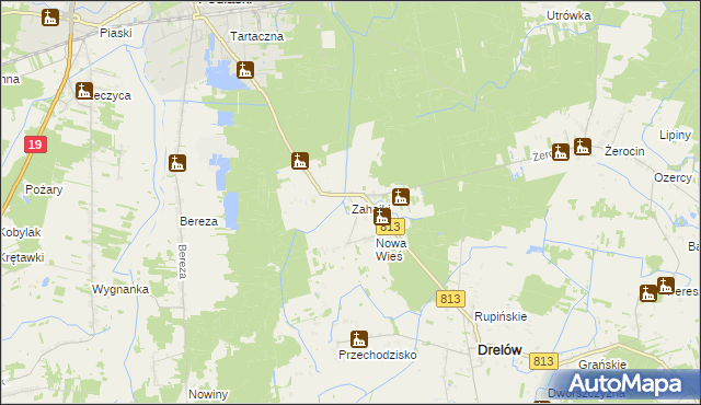 mapa Zahajki gmina Drelów, Zahajki gmina Drelów na mapie Targeo