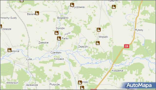 mapa Zajączki gmina Juchnowiec Kościelny, Zajączki gmina Juchnowiec Kościelny na mapie Targeo
