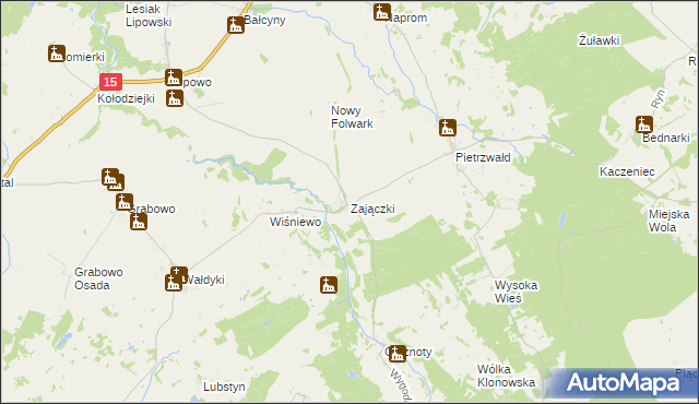 mapa Zajączki gmina Ostróda, Zajączki gmina Ostróda na mapie Targeo