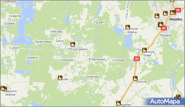 mapa Zajączkowo gmina Miastko, Zajączkowo gmina Miastko na mapie Targeo