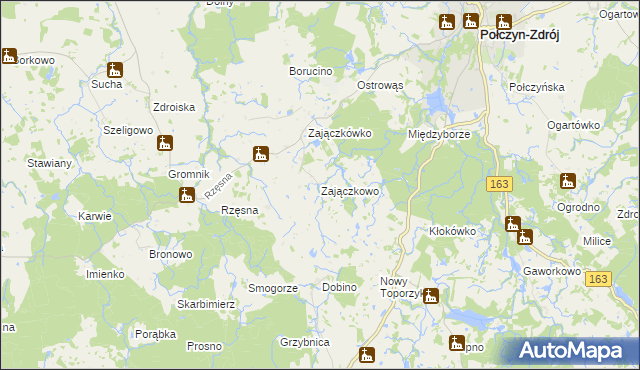 mapa Zajączkowo gmina Połczyn-Zdrój, Zajączkowo gmina Połczyn-Zdrój na mapie Targeo