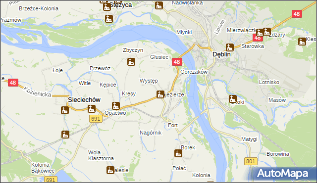 mapa Zajezierze gmina Sieciechów, Zajezierze gmina Sieciechów na mapie Targeo