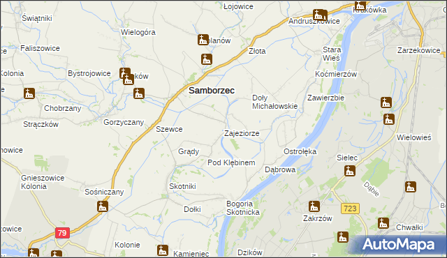 mapa Zajeziorze gmina Samborzec, Zajeziorze gmina Samborzec na mapie Targeo