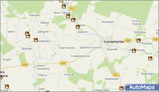 mapa Zakalinki-Kolonia, Zakalinki-Kolonia na mapie Targeo