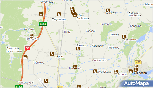 mapa Żakowo gmina Lipno, Żakowo gmina Lipno na mapie Targeo