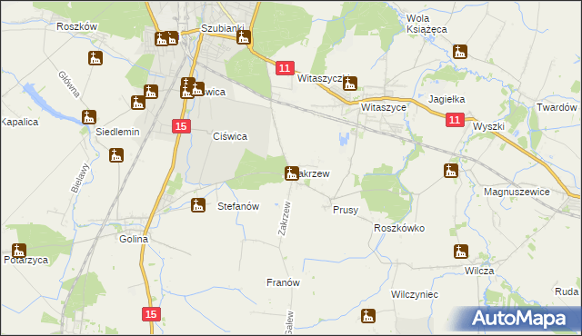 mapa Zakrzew gmina Jarocin, Zakrzew gmina Jarocin na mapie Targeo