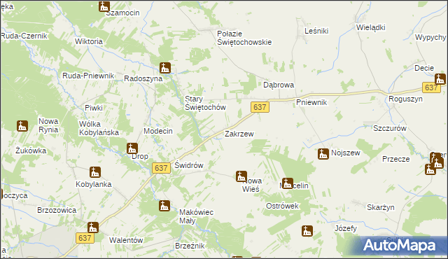 mapa Zakrzew gmina Korytnica, Zakrzew gmina Korytnica na mapie Targeo