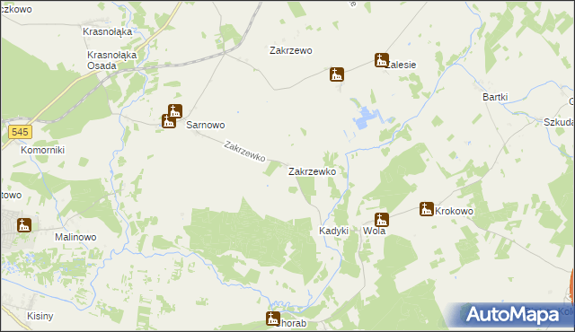 mapa Zakrzewko gmina Kozłowo, Zakrzewko gmina Kozłowo na mapie Targeo