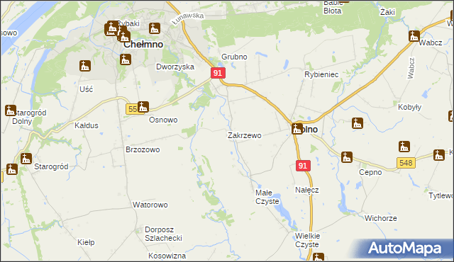 mapa Zakrzewo gmina Stolno, Zakrzewo gmina Stolno na mapie Targeo