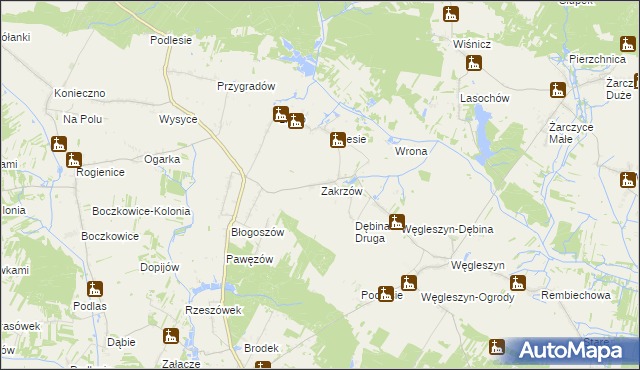 mapa Zakrzów gmina Oksa, Zakrzów gmina Oksa na mapie Targeo