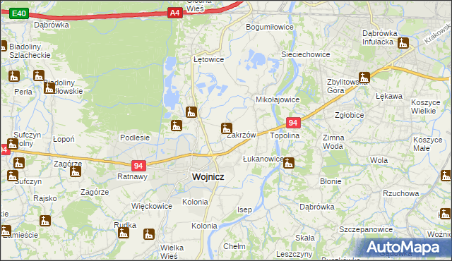 mapa Zakrzów gmina Wojnicz, Zakrzów gmina Wojnicz na mapie Targeo