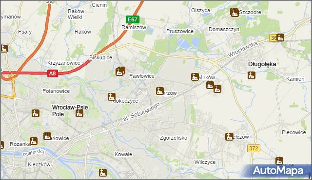 mapa Zakrzów gmina Wrocław, Zakrzów gmina Wrocław na mapie Targeo