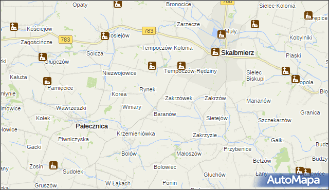 mapa Zakrzówek gmina Skalbmierz, Zakrzówek gmina Skalbmierz na mapie Targeo