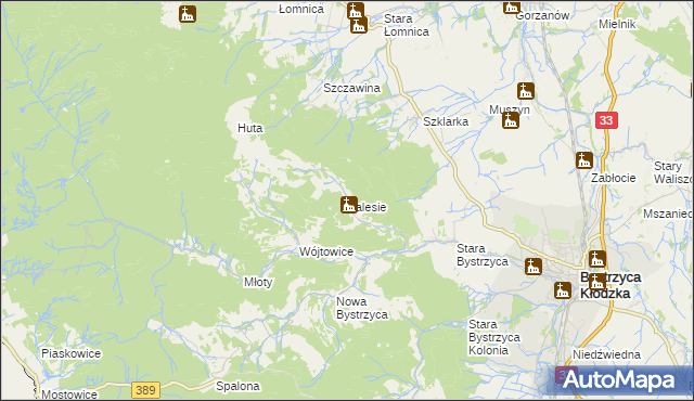 mapa Zalesie gmina Bystrzyca Kłodzka, Zalesie gmina Bystrzyca Kłodzka na mapie Targeo