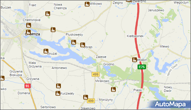 mapa Zalesie gmina Chełmża, Zalesie gmina Chełmża na mapie Targeo