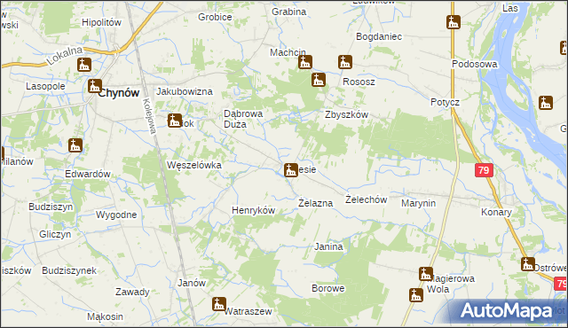 mapa Zalesie gmina Chynów, Zalesie gmina Chynów na mapie Targeo