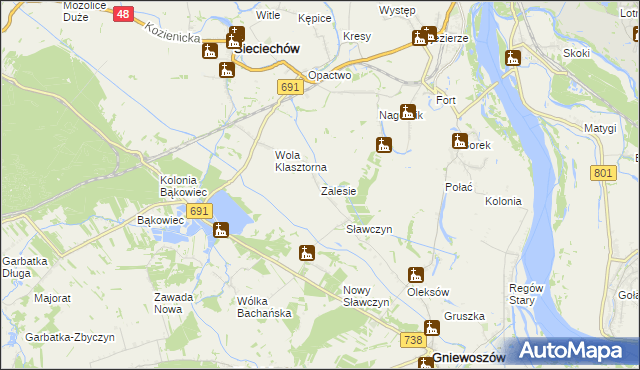 mapa Zalesie gmina Gniewoszów, Zalesie gmina Gniewoszów na mapie Targeo