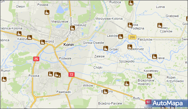 mapa Zalesie gmina Krzymów, Zalesie gmina Krzymów na mapie Targeo