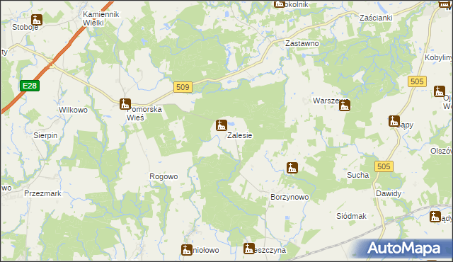 mapa Zalesie gmina Milejewo, Zalesie gmina Milejewo na mapie Targeo