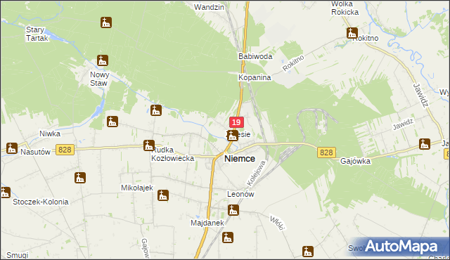 mapa Zalesie gmina Niemce, Zalesie gmina Niemce na mapie Targeo