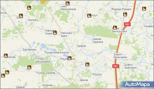 mapa Zalesie gmina Ostrów Mazowiecka, Zalesie gmina Ostrów Mazowiecka na mapie Targeo