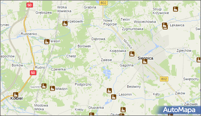 mapa Zalesie gmina Siennica, Zalesie gmina Siennica na mapie Targeo