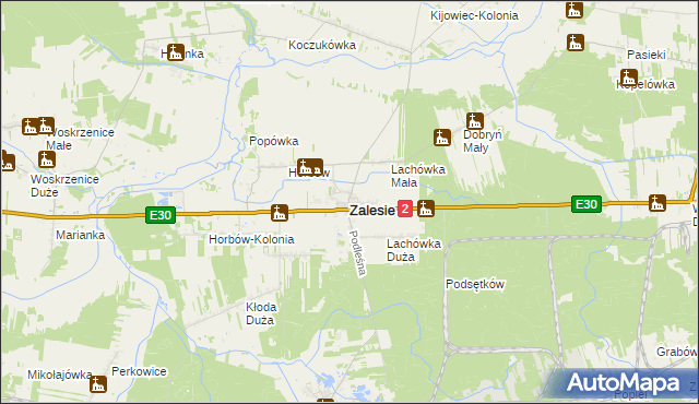 mapa Zalesie powiat bialski, Zalesie powiat bialski na mapie Targeo