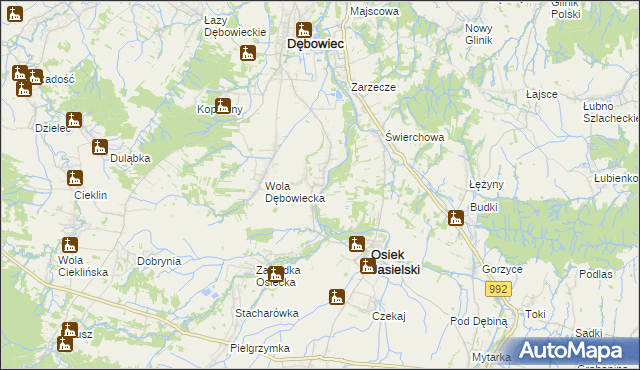 mapa Załęże gmina Osiek Jasielski, Załęże gmina Osiek Jasielski na mapie Targeo