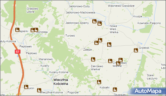 mapa Załęże gmina Wieczfnia Kościelna, Załęże gmina Wieczfnia Kościelna na mapie Targeo