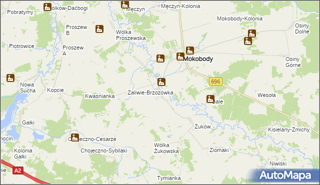 mapa Zaliwie-Piegawki, Zaliwie-Piegawki na mapie Targeo