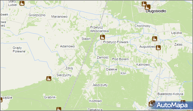 mapa Zamość gmina Długosiodło, Zamość gmina Długosiodło na mapie Targeo