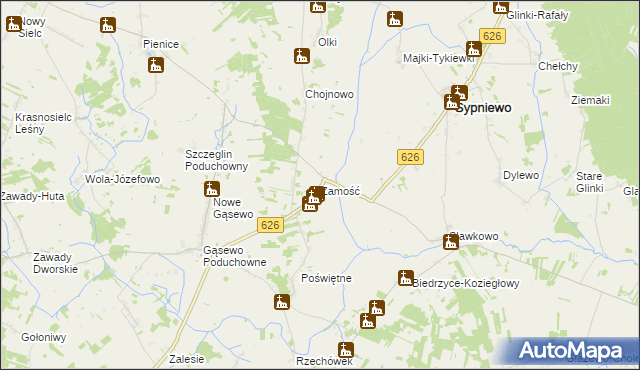 mapa Zamość gmina Sypniewo, Zamość gmina Sypniewo na mapie Targeo