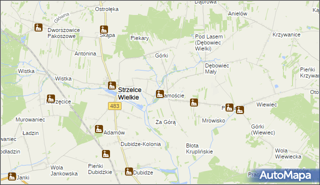 mapa Zamoście gmina Strzelce Wielkie, Zamoście gmina Strzelce Wielkie na mapie Targeo