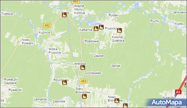 mapa Zapole gmina Nowa Brzeźnica, Zapole gmina Nowa Brzeźnica na mapie Targeo