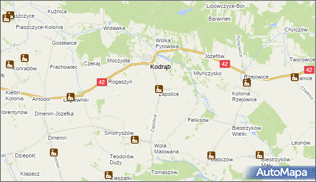 mapa Zapolice gmina Kodrąb, Zapolice gmina Kodrąb na mapie Targeo